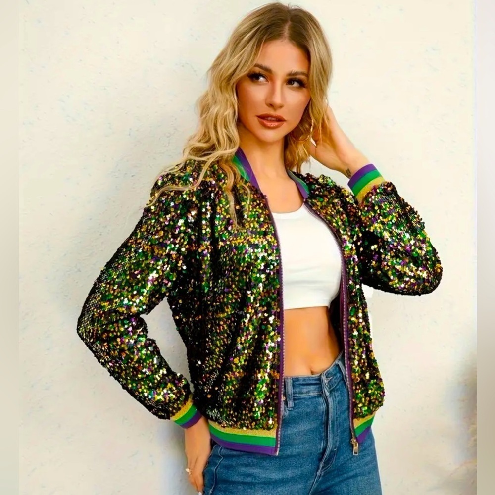 Mardi Gras Sequin Bomber Jacket